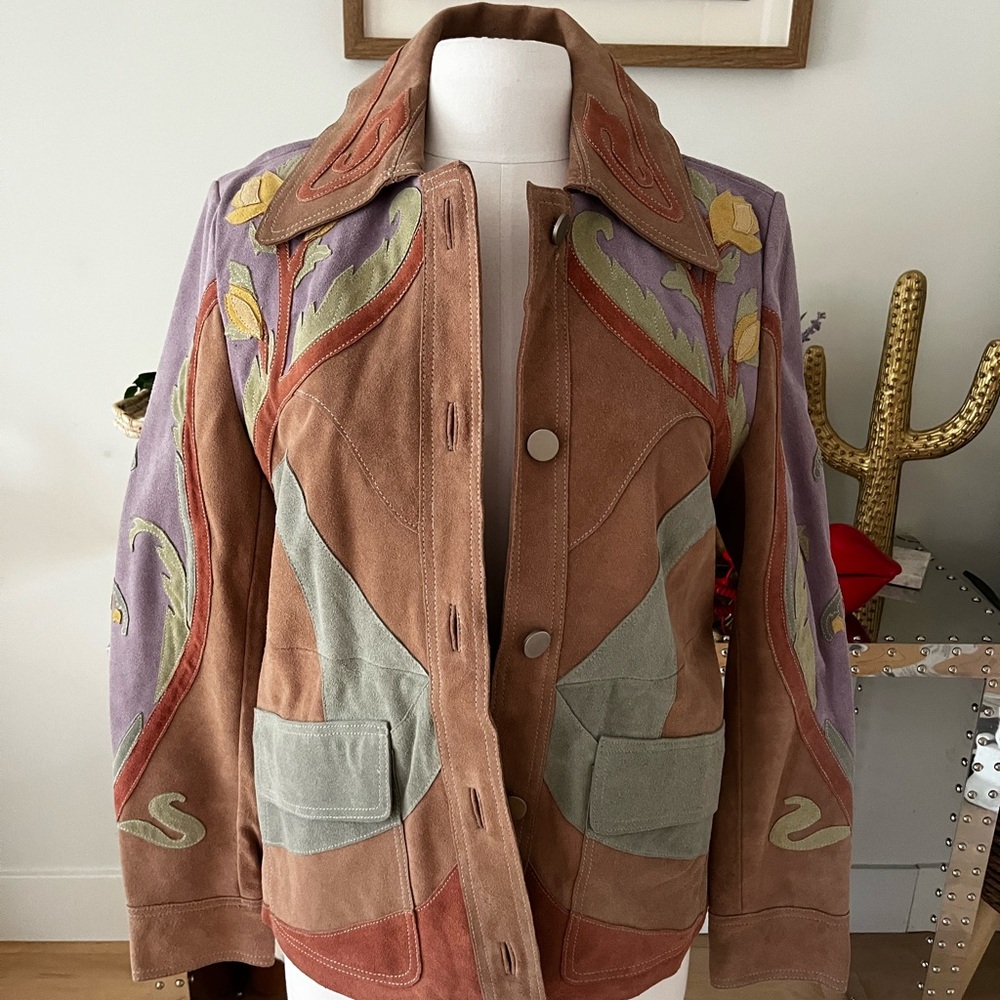 Free People Brown and Purple Leather Jacket